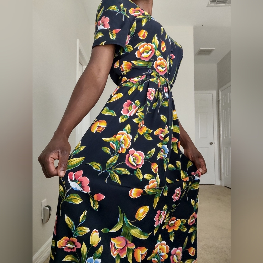 Vintage A-Line Floral Maxi Dress Kathie Lee